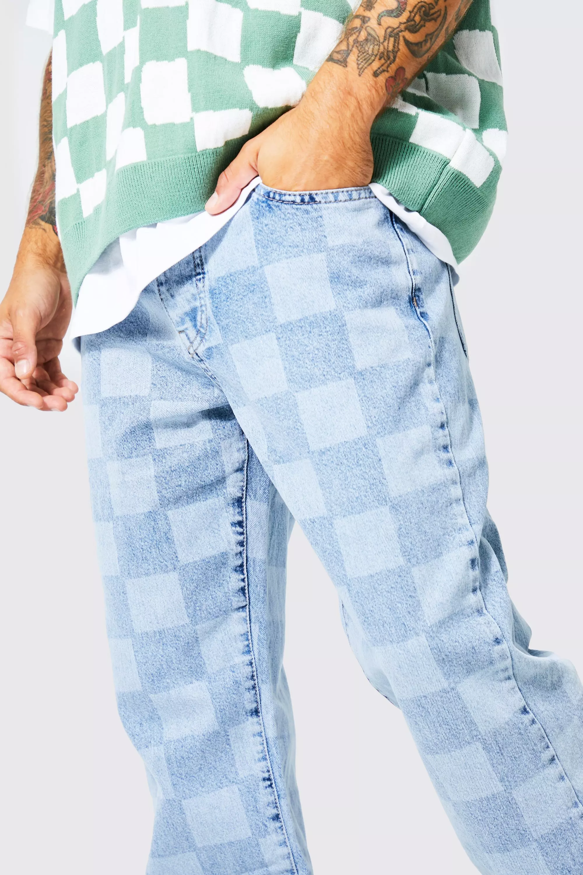 Checkered on sale denim pants